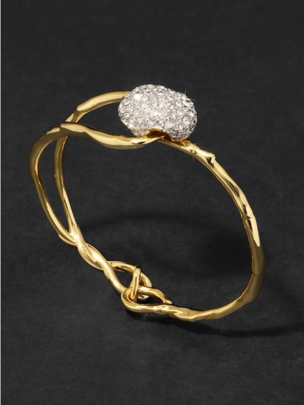 Alexis Bittar Solanales Crystal Pebble Clasp Bracelet Gold Vine Clear C Z AU16